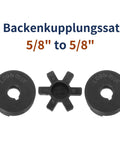 Front view of uxcell 3-piece L-jaw coupling set, 5/8" to 5/8" bore, Buna-N rubber spider (L095).