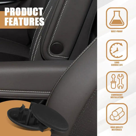 Arm Rest Cover Cap Replacement For 2007 To 2019 Chevy Tahoe Cadillac Escalade Suburban Yukon Left Or Right Rear Bucket Seats Arm Rest Trim Cap Black Premium Grade Plastic Durable Waterproof Dustproof Anti Corrosion Easy Install shown beside armrest with product features.