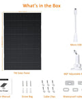 Packaging contents of 7W USB C Solar Panel Charger For EufyCam 2 Series And Other 5V Security Cams With USB C Port.