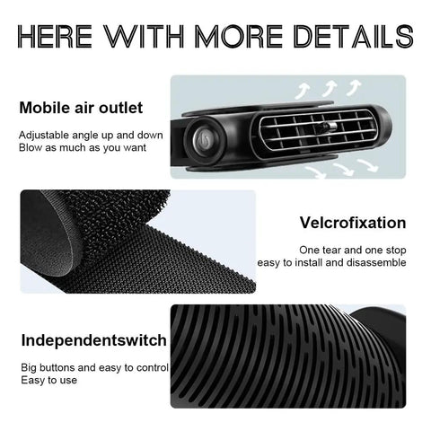 Portable Car Headrest Cooling Fan With 3 Speed USB Power Rear Seat Air Blower details, adjustable vent, Velcro fixation, control switch