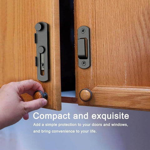 Two Pack Barn Door Lock With 180 Degree Flip For Privacy Durable Sliding Door Latch installed on wooden cabinet doors