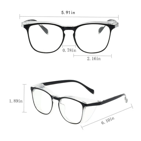 Anti Fog Safety Glasses With Side Shields For Men And Women Nurses Eye Protection Lightweight All Day Comfort Protective Goggles For Everyday Use Shielding Eyes From Dust Pollen Saliva And Debris Black showing dimensions