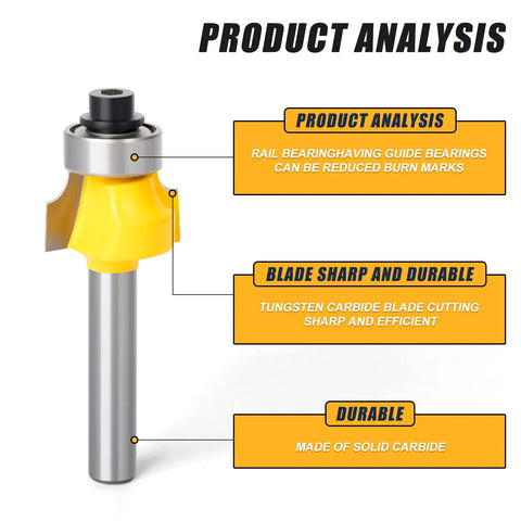 Heavy Duty Roundover Edging Router Bit Set With Quarter Inch Shank And Eighth Radius Round Nose Profiles For Woodworkers Who Demand Killer Edge Results, showing durable tungsten carbide blade.
