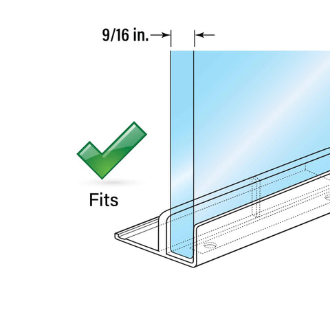 M 6221 Sliding Shower Door Bottom Guide For Tub Enclosures, Five Eighths Inch Channel, white plastic guide with glass panel fit diagram