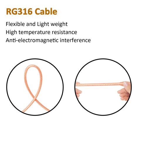RG316 Coax Cable 25 Foot UHF PL259 Male To Male 50 Ohm For HAM Radio showcasing flexibility and high temperature resistance