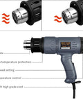 Heavy Duty 1800W Heat Gun With Variable Temperature From 122F To 1202F, Two Settings, Overheat Protection, Four Nozzle Attachments