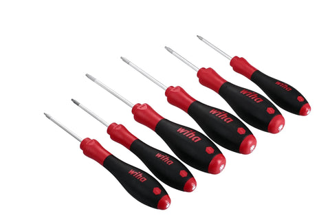 Pro Grade Torx Screwdriver Set 6 Piece T6 Through T15 Ergonomic Cushion Grip Handles dual durometer displayed in a row