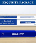 Hex Lug Nut Cover Socket Installation Tool For 1.5-Inch And 32mm/33mm Lug Nut Covers On Semi Trucks, Trailers, RVs And Heavy Duty Vehicles That Makes Install And Removal A Breeze, 1 Unit shown in blue packaging and tool