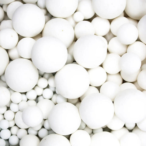 Alumina milling balls for Heavy Duty Beast Horizontal Drum Ball Mill, essential for wet grinding gold ore. 75Kg included in lab grade set.