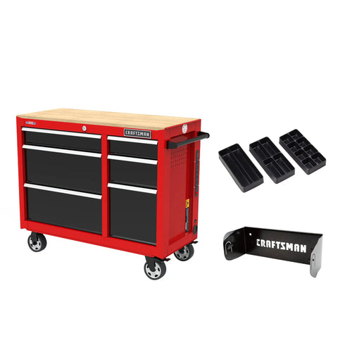 Rolling 41 Inch Workbench With 6 Drawers Tray And Holder Full Extension Soft Close Slides 100 Lb Capacity Per Drawer 18 To 20 Gauge Steel I Frame