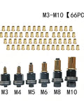 Heavy Duty Carbon Steel Rivet Nut Tool Kit With 66PCS Thread Inserts And 12 Key Mandrels For M3 Through M10 Sizes To Slam Home Fasteners Like A Pro. M3-M10 rivnut inserts and mandrels shown