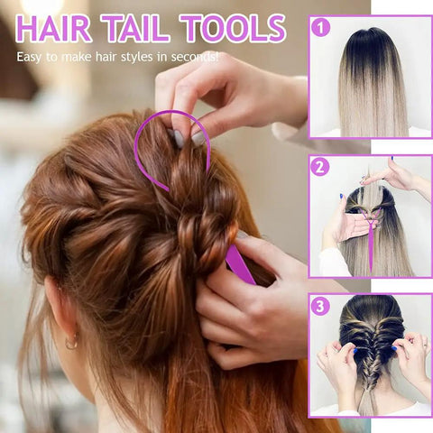 Hair Loop Tool Set With Pink Rat Tail Comb For French Braid Styling, Daily Braiding Kit For Mornings, School, Work Or Dance Practice, Replaces Fingers For Quick Slick Everyday Looks. Hair loop tool used on braided hair