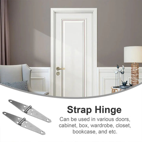 4 Pack Heavy Duty Gate Hinges For Wood Fence And Outdoor Doors Galvanized Iron 100mm 4 Inch displayed with a white door backdrop