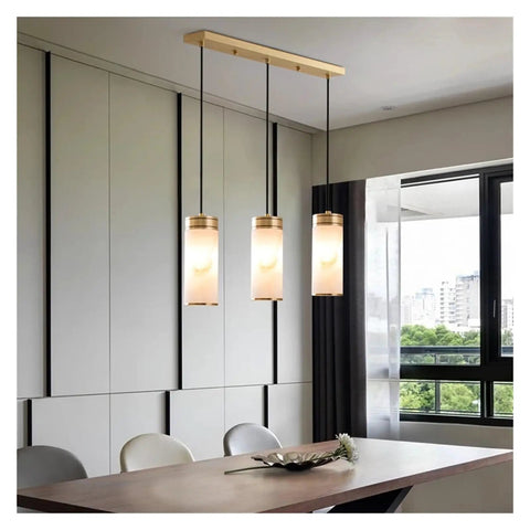 Marble Pendant Light E27 Home Modern Minimalist Decorative Lamps 3 Head Adjustable Hanging Lamp over dining table in a modern room.