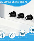 Matte Black Shower Knob 3 Piece Replacement Kit with Stems and Flange Base, 3 Handle Tub and Shower Faucets Leak Fix Easy DIY