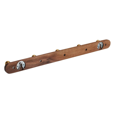 Super Heavy Duty Brass Coat Rack Multi Hooks For Bathroom Kitchen Entrance Hall with wooden base and brass hooks.