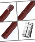 Pro Shop Grade Spline Socket Bit Set showing a steel S2-10 bit and a chrome socket, ideal for mechanics and auto repair.