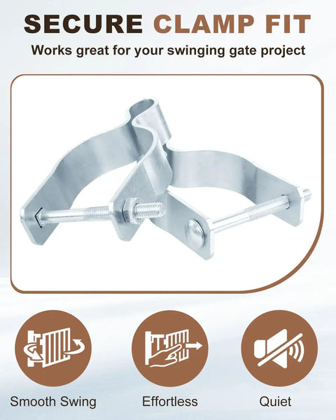 Heavy Duty Galvanized Chain Link Gate Hinges For 1 5 Eighth Inch Posts, 2 Pack Silver Fence Gate Hardware, close-up view