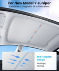 Tesla Model Y sunshade roof set in Juniper gray, 2-piece, mid-magnetic design, for 2025–2026 Model Y, no gaps