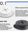Heavy Duty Industrial Vacuum Suction Cup With Square Tube Intake For Automatic Manipulators. White silicone and black nitrile rubber pads displayed.