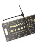 Dual ELRS 2.4GHz Mini T Antenna Pack IPX1 UFL 40mm 70mm Red next to a ruler, showing ultra lightweight 2.6g, 55mm long size.