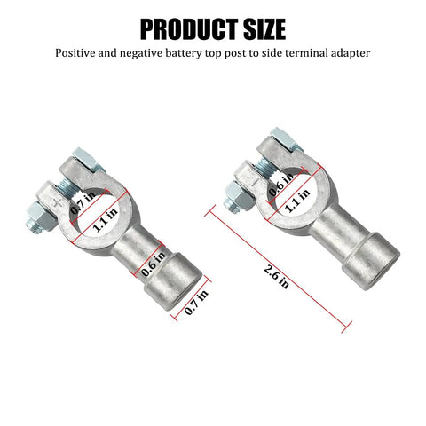 Top Shelf 2Pcs Lead Battery Connectors For Hot Rods Featuring Badass Corrosion Resistant Terminals at 2.6 inch size for easy installation.
