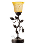 Touch Control Table Lamp With Two USB Ports, 3-Way Dimmable Bedside Light, Amber Glass Shade, Vintage Bronze Leaf Design