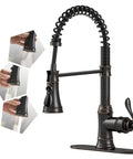 Oil Rubbed Bronze Kitchen Sink Faucet With Pull Down Sprayer, 3 Spray Modes, Solid Brass Commercial Single Handle High Arc Design.