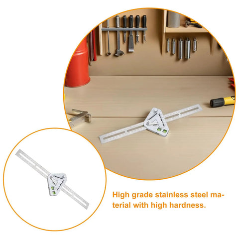 Pro Grade Stainless Steel Angle Ruler And Carpenter Square For Woodworking And Material Cutting on workbench