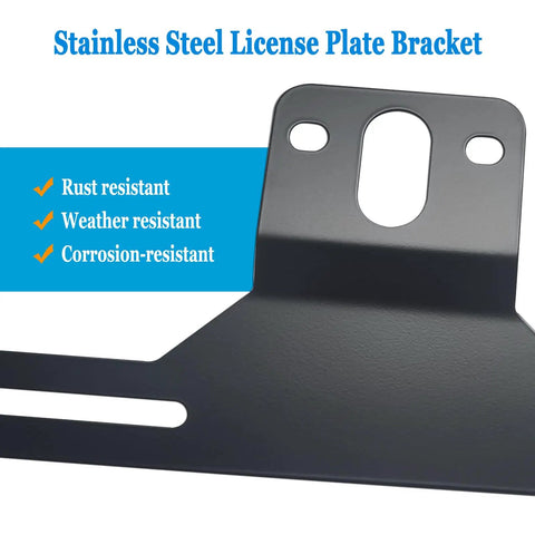 Beefed Up Heavy Duty Black Stainless Steel Trailer License Plate Bracket Holder with corrosion-resistant finish.