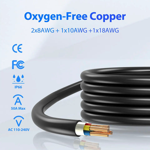Heavy Duty Nacs Extension Cord For Tesla Models 50 Amp 40 Foot 240 Volt Level Two Electric Vehicle Charger Cable with oxygen-free copper.