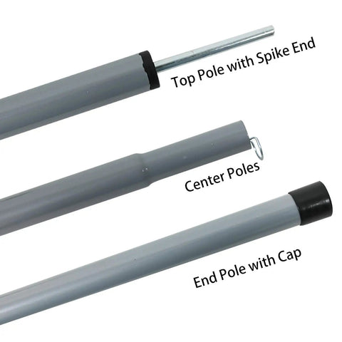 Heavy Duty Steel Tent Pole Replacement Set With 75 Inch Adjustable Rods, 0.6 Inch Diameter, 2 Pack, detailing pole ends and connectors