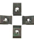 Fifty Pack Hella Tough Metal U Clip Screws 4.2X16mm Automotive Fasteners for cars, showing four metal clips with holes.