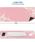Pink Cherry Blossom Desk Pad 31.5 By 11.8 Inches With Non Slip Rubber Base Large Gaming Mouse Pad For Work And Play on desk