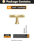 Brushed Gold Cabinet Knob package with one hammered brass handle, normal screw (0.98 in), detachable screw (1.77 in) included.