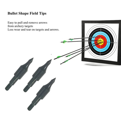 12 Pack 100 Grain Field Points For Crossbow Arrows, Screw In Bullet Tips For 5 16th Inch Shafts, targeting a bullseye