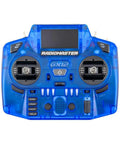 Rad ExpressLRS GX12 Crush Dual Band GeminiX Controller with foldable antennas, OLED display, blue aluminum gimbals visible