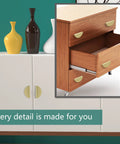 Brushed Brass Half Moon Cabinet Pulls 4 Pack semicircle drawer handles installed on wood drawers in modern furniture setting