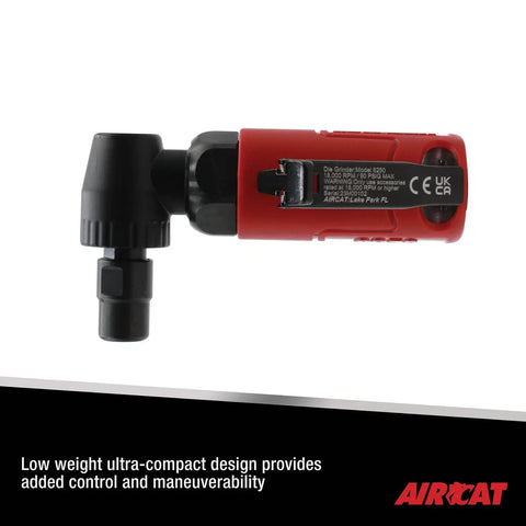 Slick Handheld Angle Die Grinder Built Different With 0.3 HP Motor Racking Up 18000 RPM compact red tool view from side.