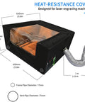 Protective Laser Enclosure With Built In Ventilation And LED Light For Your Laser Cutter, 650x650x330mm, with exhaust fan and pipe kit.