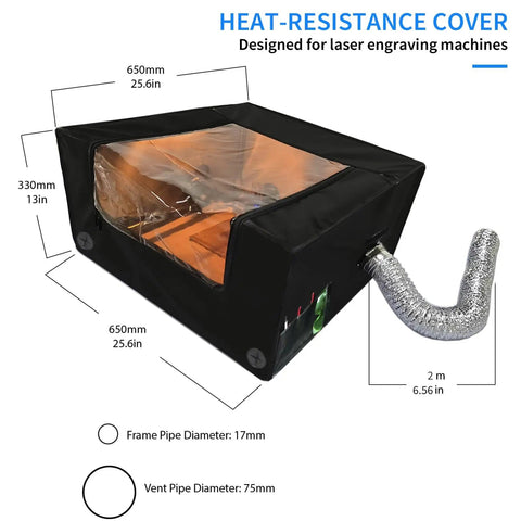 Protective Laser Enclosure With Built In Ventilation And LED Light For Your Laser Cutter, 650x650x330mm, with exhaust fan and pipe kit.