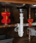 Spirit Level, Foldable Pipe, Adjustable Angle Pipe Corner Gauge used to align pipes under a sink with visible levels.