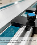 Close-up of Heavy Duty 110 Inches Aluminum Guide Rail For Track Saws And Routers With Connector Kit showcasing durable aluminum and secure joint design.