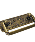 4 Pack Antique Brass Bail Drawer Pulls 2.5 Inch Drop Swing Handles with floral design, zinc alloy back plate, vintage look