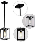 One Light Foyer Chandelier Black Farmhouse Style Hanging Ceiling Light For Entryway And Dining Room With Glass Shade