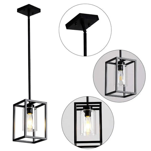 One Light Foyer Chandelier Black Farmhouse Style Hanging Ceiling Light For Entryway And Dining Room With Glass Shade