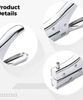 Close-up of a Handheld Metal Hole Puncher With 6mm Holes 10 Sheet Capacity 1.9 Inch Throat showing metal build and hole size