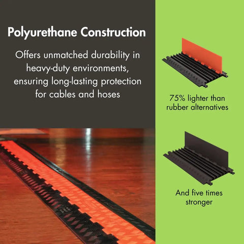 Polyurethane End Cap For 5 Channel Drive Over Cable Protector With Interlocking Design in bright orange, detail view