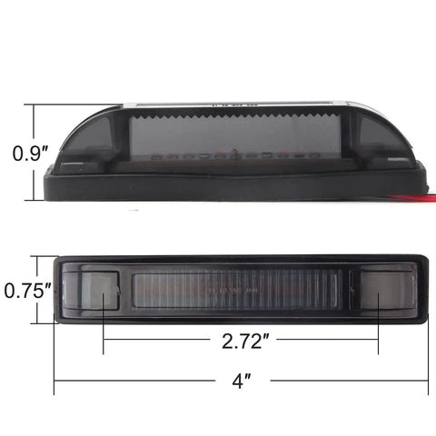 Close-up of Smoked Amber 4 Inch LED Front Grille Marker Light Kit, side and front view with measurements and black lens
