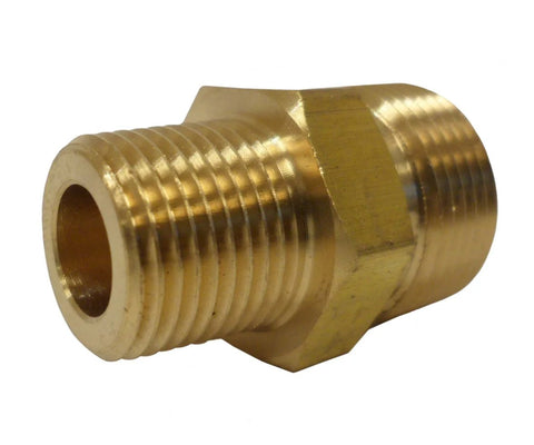 Brass M22 to 3/8-inch male pipe thread adapter with hex body for high-pressure use